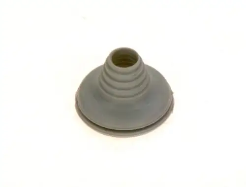 Graue Dichtung aus Gummi mit einer konischen Form und mehreren Rillen, geeignet für verschiedene Anwendungen. Hersteller ist Bosch.